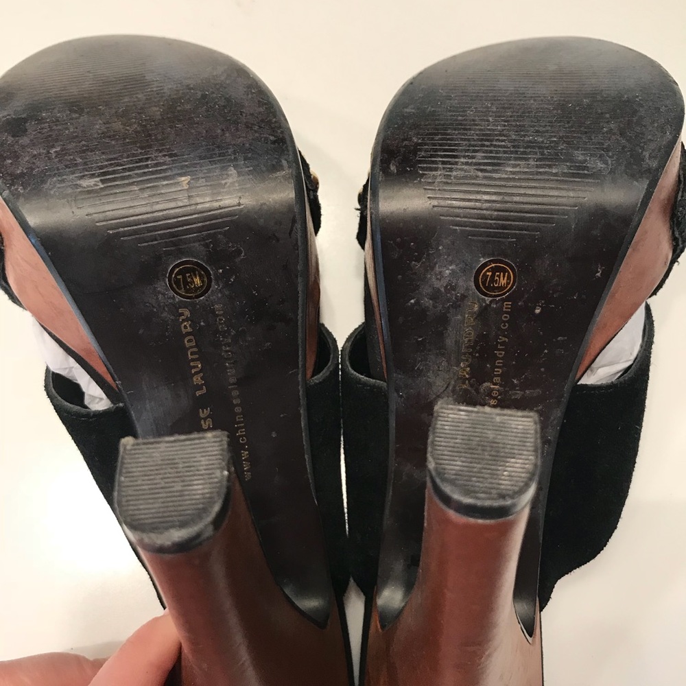 Chinese Laundry Black Suede Chunky Wooden Heel - Picture 5 of 6